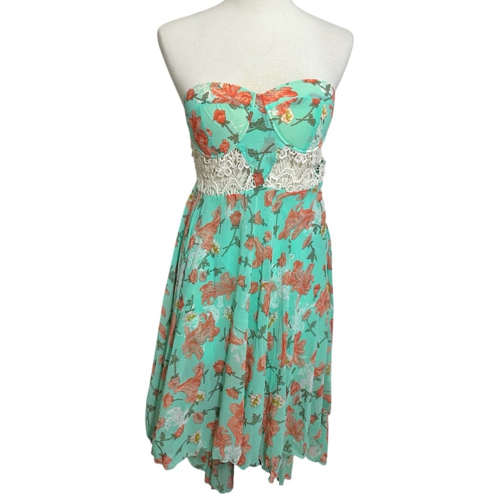 New Look Strapless Floral High-Low Dress Bustier Flowy Y2K Fairycore Size Large